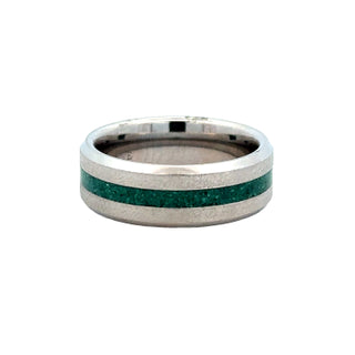 White Serinium 8Mm Beveled Edge With 2Mm Malach Inlay Wedding Band Size 10