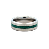 White Serinium 8Mm Beveled Edge With 2Mm Malach Inlay Wedding Band Size 10