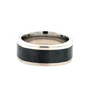 White Serinium 9Mm Black Ceramic Hammered Center Wedding Band Size 10