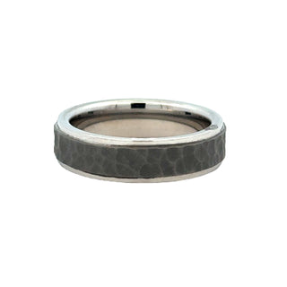 White Serenium Sandblast 6Mm Flat Groove Edge, Moon Wedding Band Size 9