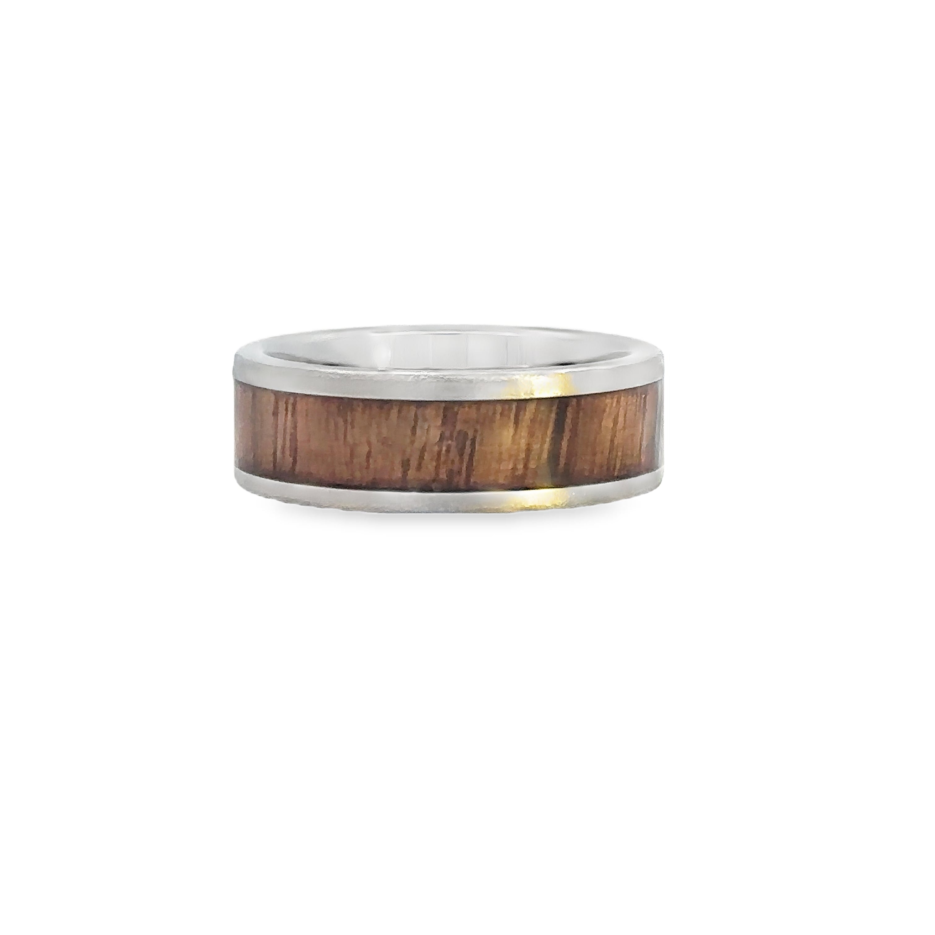 White Serinium Stone 8Mm Flat Band With 5Mm Hickory Wedding Band Size 10.5