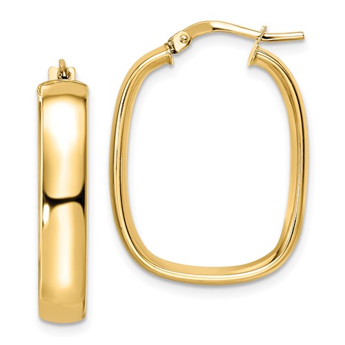 Lady's Yellow 14 Karat Squared Oval Hoop Earrings