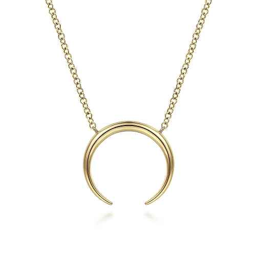 Yellow 14 Karat Crescent Moon, Stationary Chain Length 17.5