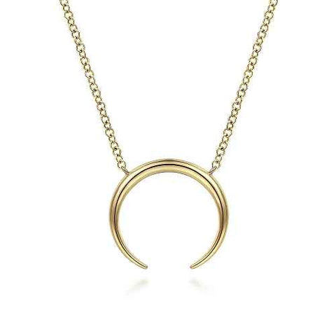Yellow 14 Karat Crescent Moon, Stationary Chain Length 17.5