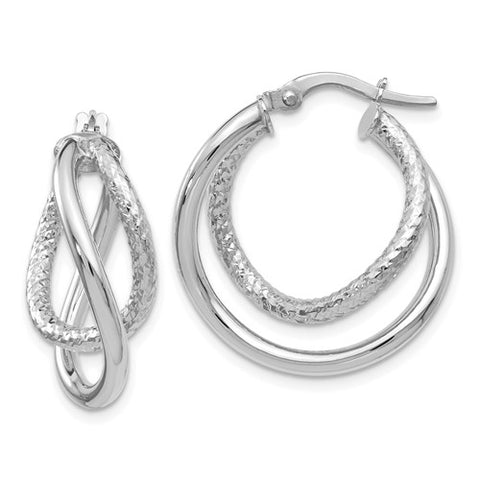 Lady's White 10 Karat Textured Twist Earrings