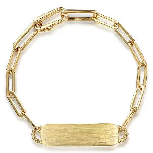 Yellow 14 Karat Paperclip Link With Engravable Id Bar Bracelet Length 7