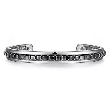 White Sterling Silver Black Grommet Cuff Bracelet Length 7.25
