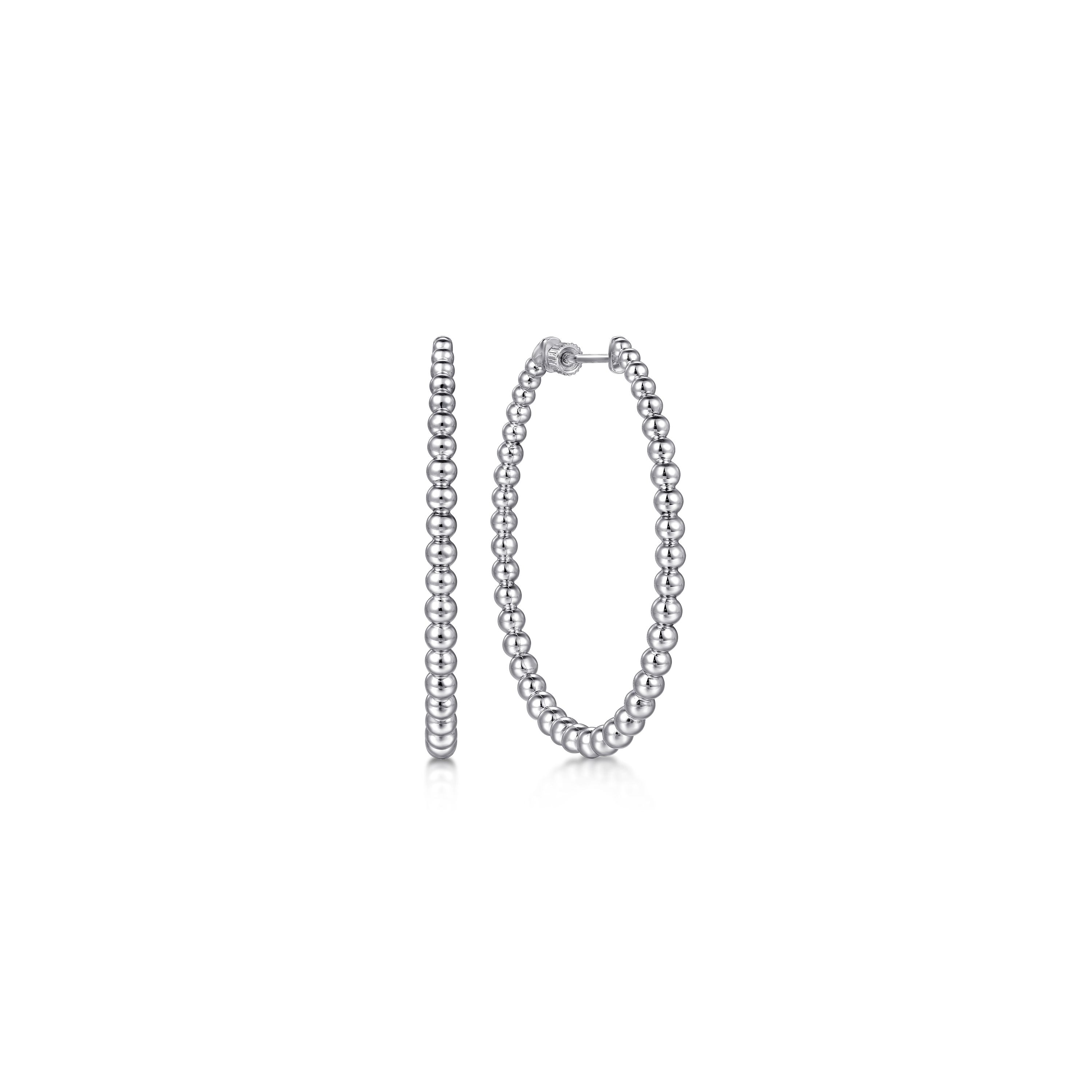 Lady's White Sterling Silver 50Mm, Classic Bujukan Hoop Earrings