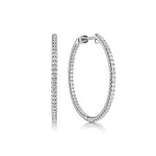 Lady's White Sterling Silver 30Mm Bujukan Classic Hoop Earrings Earrings With = 0.40Tw Round White Sapphires