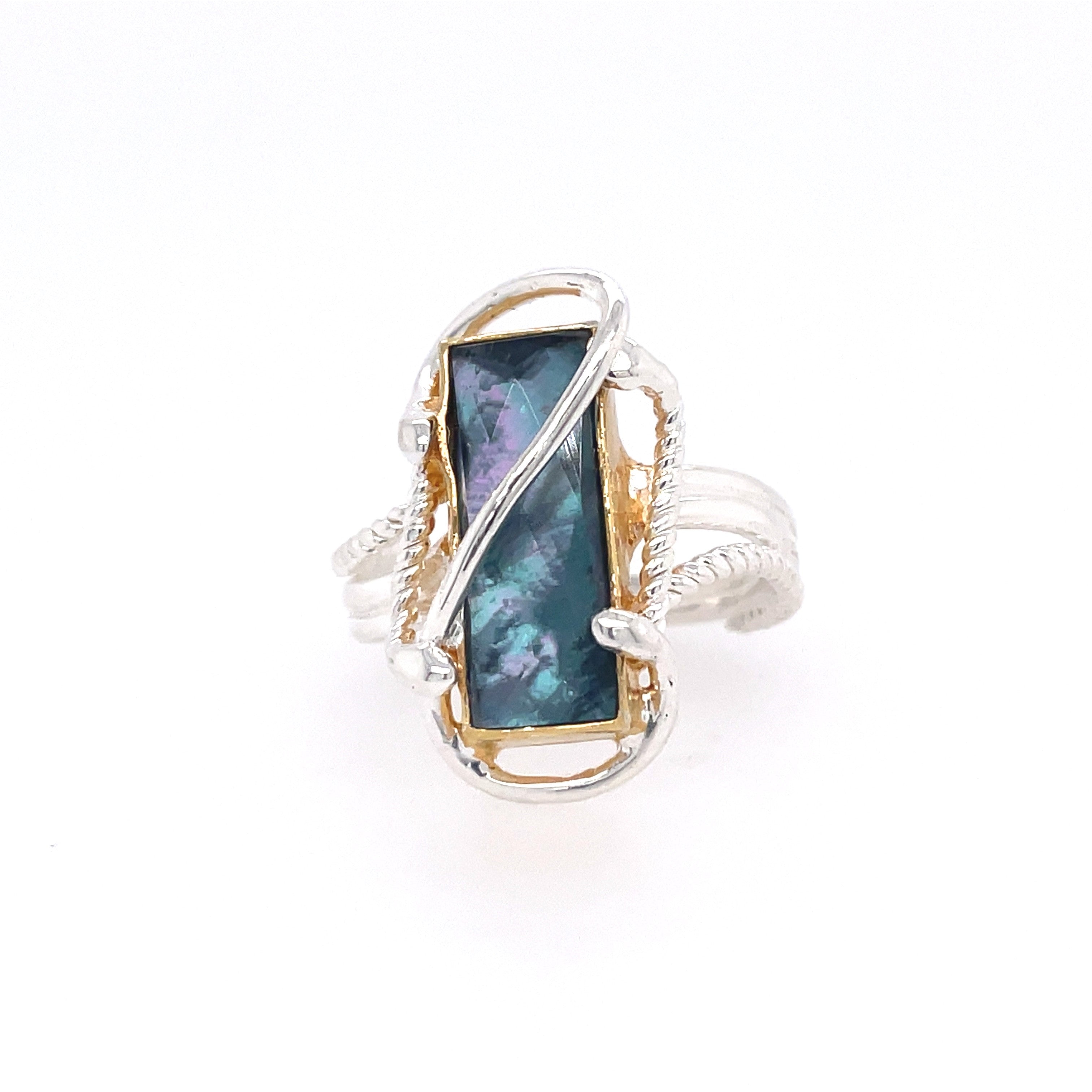 Tt Polished Sterling Silver/22K Vermeil Modern Swirl Fashion Ring With Solo Topaz; Size 7