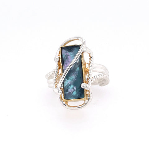 Tt Polished Sterling Silver/22K Vermeil Modern Swirl Fashion Ring With Solo Topaz; Size 7
