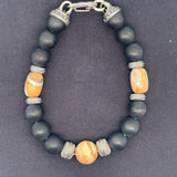 "Ice Age" William Henry Sterling Silver Beaded Bracelet with Sterling Silver, Fossil Mammoth Tooth, and Black Onyx Beads.