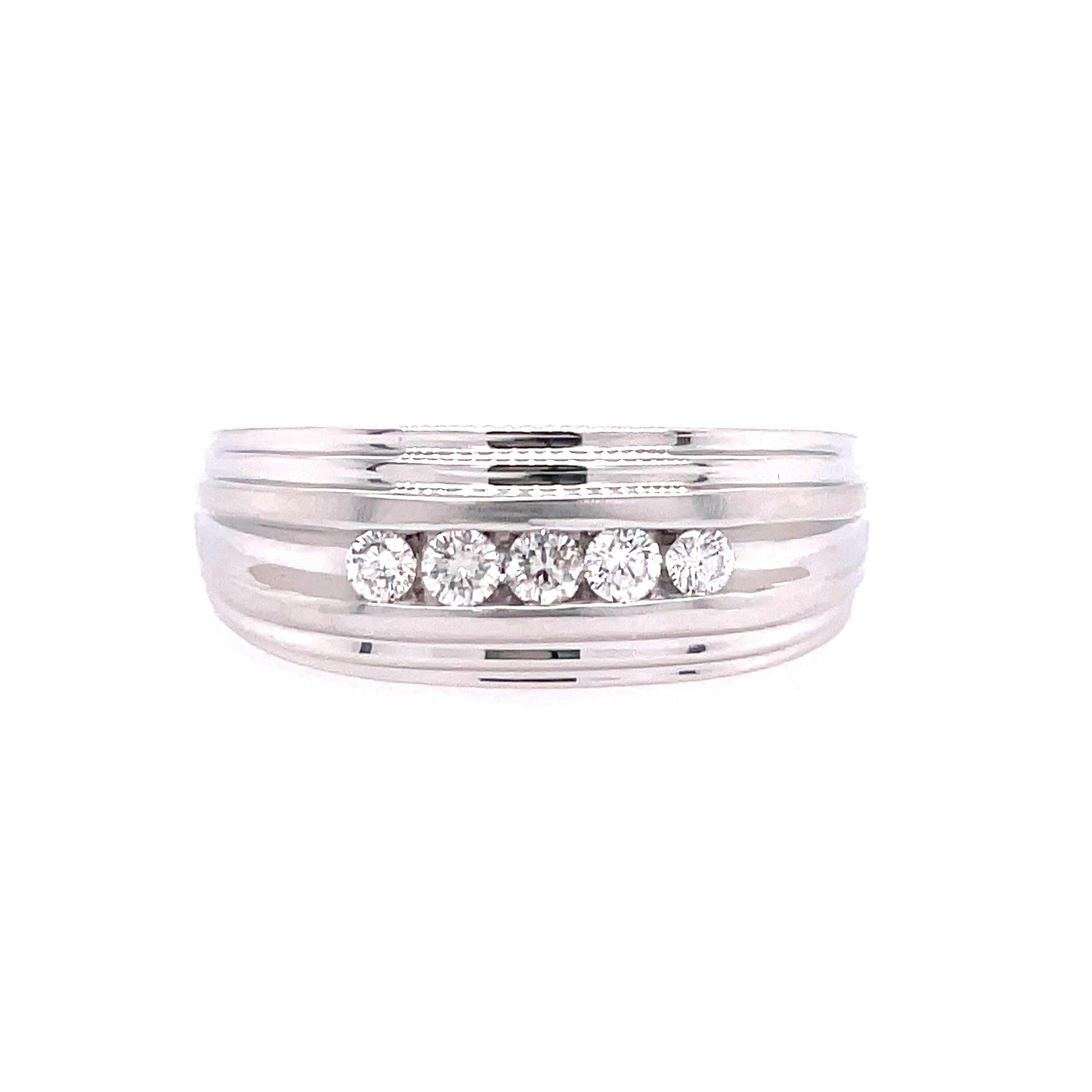 Gent's White Polished 10 Karat Channel Set Wedding Band Size 10 With 5=0.25Tw Round H/I I1 Diamonds