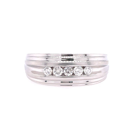 Gent's White Polished 10 Karat Channel Set Wedding Band Size 10 With 5=0.25Tw Round H/I I1 Diamonds