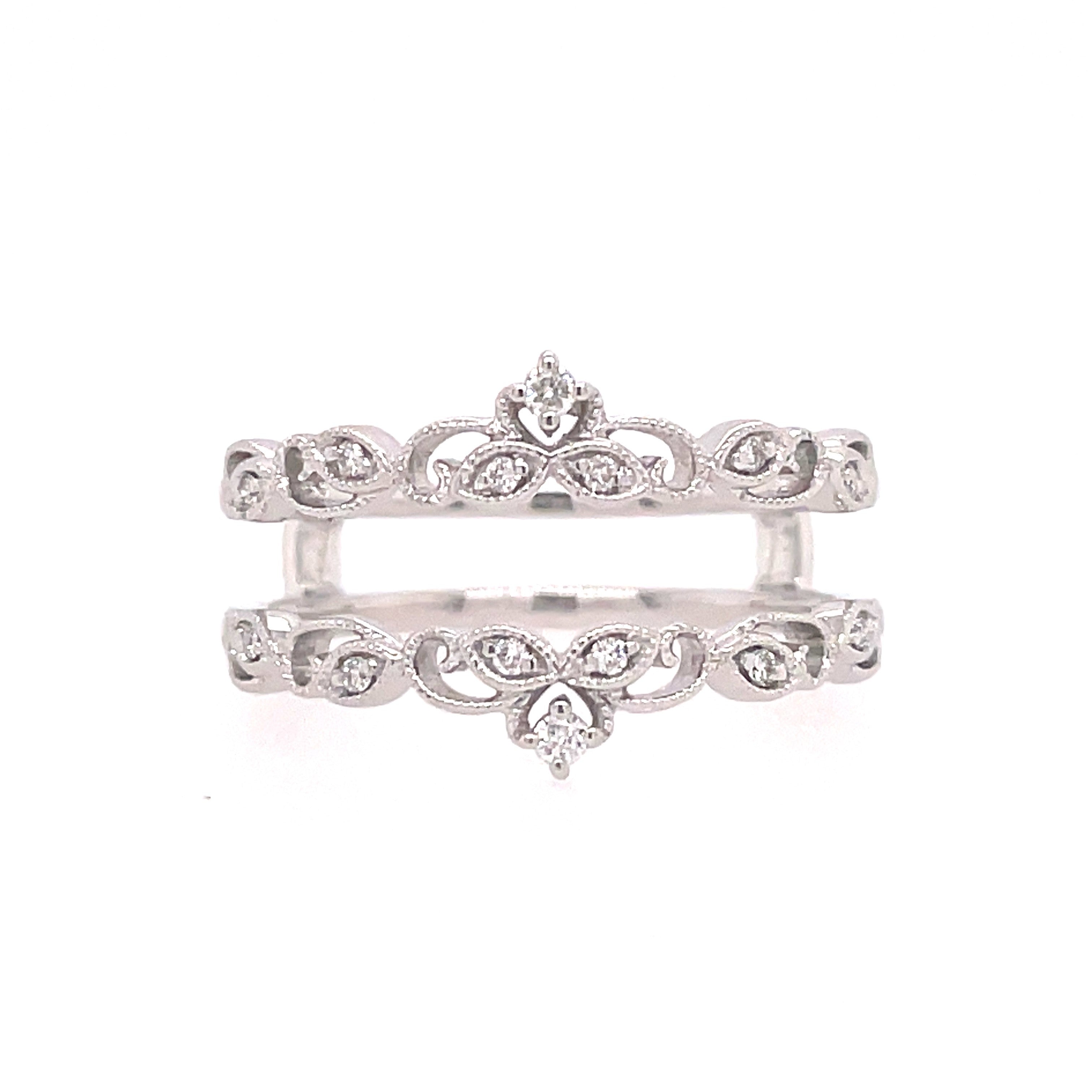 Lady's White 14 Karat Vintage Guard Ring Size 7 With 0.08Tw Round G/H Si2 Diamonds