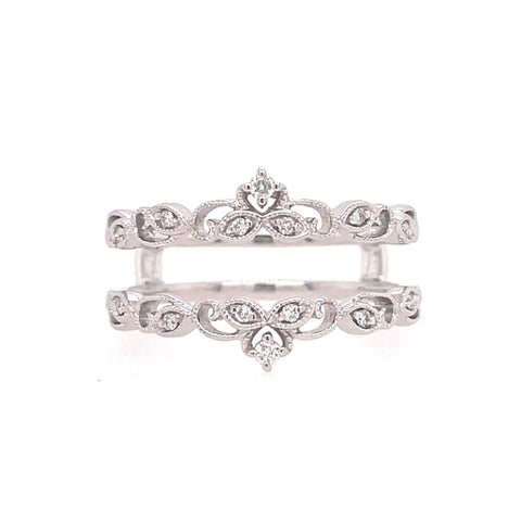 Lady's White 14 Karat Vintage Guard Ring Size 7 With 0.08Tw Round G/H Si2 Diamonds