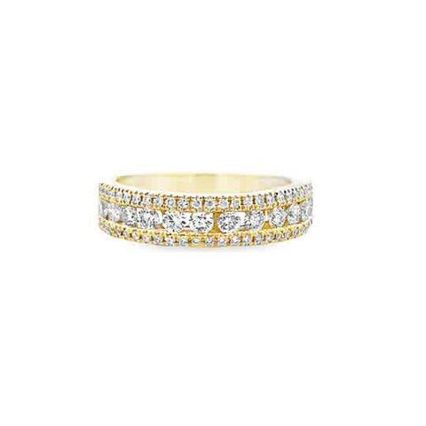 Lady's Yellow 14 Karat Lined, Three Row Anniversary Ring With 0.75Tw Round H/I Si2 Diamonds