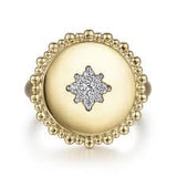 Lady's Yellow 14 Karat Star Signet Fashion Ring Size 6.5 With 0.16Tw Round H/I Si2 Diamonds