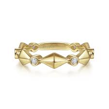 Lady's Yellow 14 Karat Alternating Geometric Station Fashion Ring Size 6.5 With 0.09Tw Round H/I Si2 Diamonds