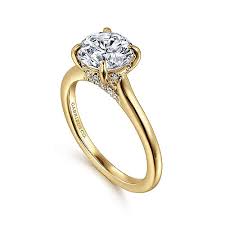 Yellow 14 Karat Solitaire Ring Size 6.5 With = 0.12Tw Round G/H Si2 Diamonds And One = 8.00Mm Round Cubic Zirconium