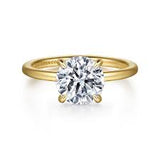 Yellow 14 Karat Solitaire Ring Size 6.5 With = 0.12Tw Round G/H Si2 Diamonds And One = 8.00Mm Round Cubic Zirconium