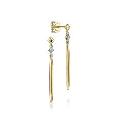 Lady's Yellow 14 Karat Spike Earrings With 0.04Tw Round H/I Si2 Diamonds