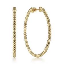 Lady's Yellow 14 Karat 50Mm Beaded Bujukan Hoop Earrings