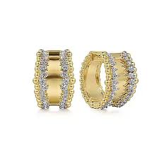 Lady's Yellow 14 Karat Huggie Hoop Earrings With 0.53Tw Round H/I Si2 Diamonds