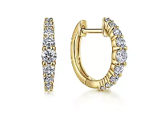 Lady's Yellow 14 Karat Medium Hoop Earrings With = 0.51Tw Round H/I Si2 Diamonds