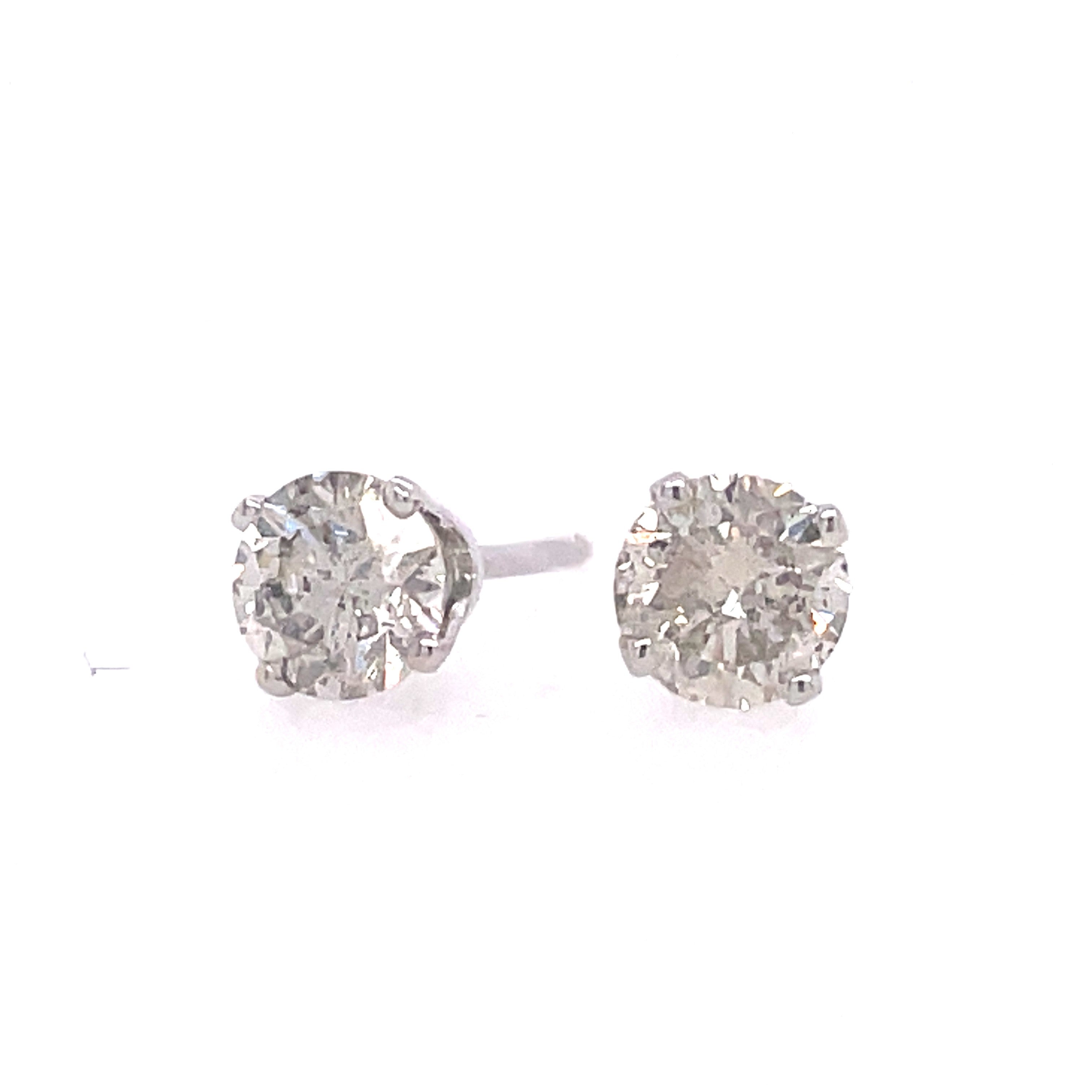 Lady's White 14 Karat Four Prong Studs Earrings With 2 = 0.73Tw Round J/K I1 Diamonds