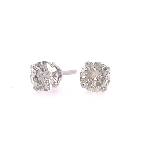 Lady's White 14 Karat Four Prong Studs Earrings With 2 = 0.73Tw Round J/K I1 Diamonds