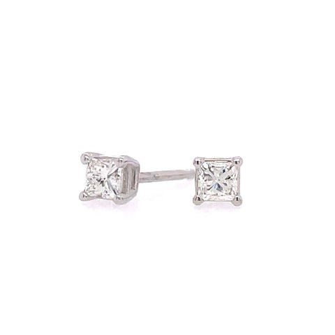 Lady's White 14 Karat Stud Earrings With 2=0.25Tw Princess I/J I1 Diamonds