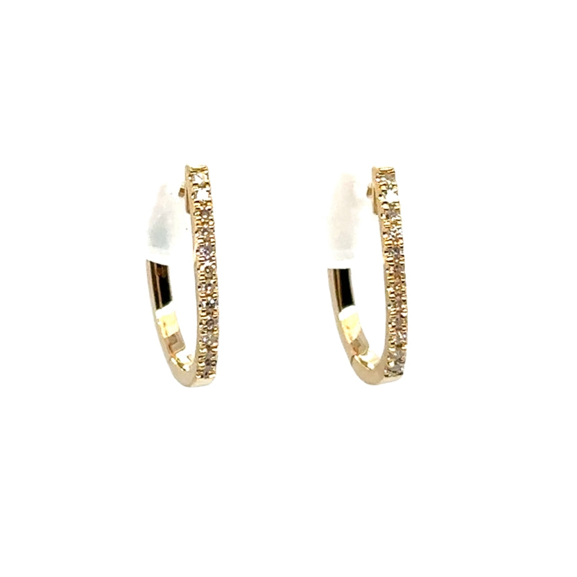 Lady's Yellow 18 Karat "U" Huggie Hoop Earrings = 0.08tw Round H/I I1 Diamonds