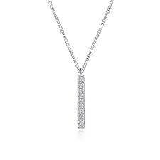 Lady's White 14 Karat Pave' Bar, Lusso Collection Pendant Length 17.5 With 0.07Tw Round H/I Si2 Diamonds