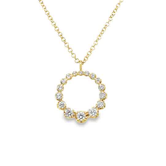 Yellow 14 Karat Graduating Circle Pendant Length 17.5 With 0.26Tw Round G/H Si2 Diamonds