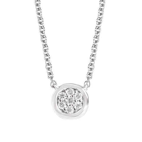 White Sterling Silver Round Cluster Pendant Length 18 With 7 0.05Tw Round H/I Si2 Diamonds Style: Link
Metal: Sterling Silver
Color: White
Finish: Polished