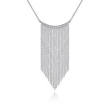 Lady's White 14 Karat Waterfall Necklace Length 17.5 With 0.18Tw Round H/I Si2 Diamonds