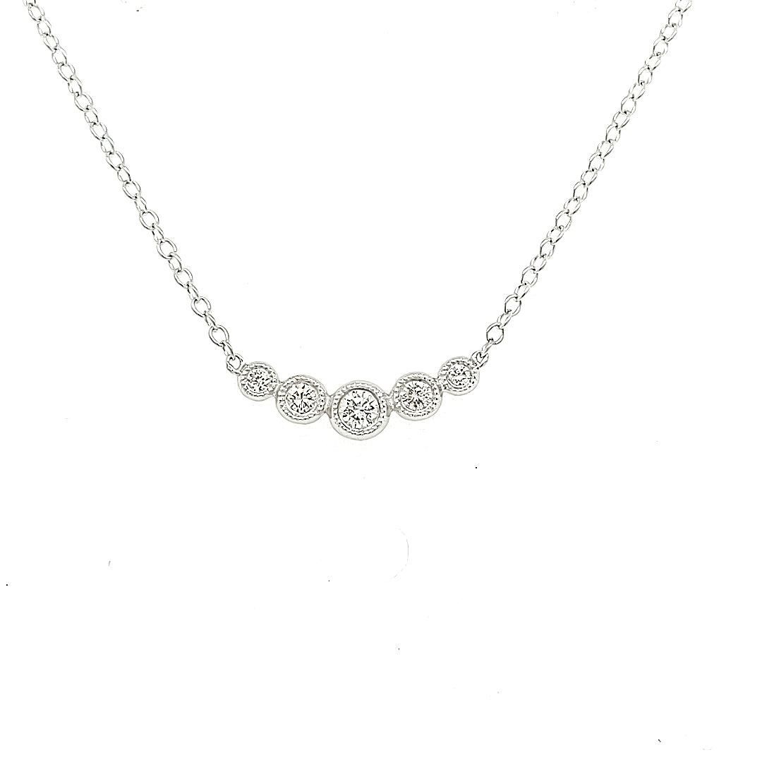 Lady's White 14 Karat Curved Bezels Necklace With 0.10Tw Round H/I Si2 Diamonds