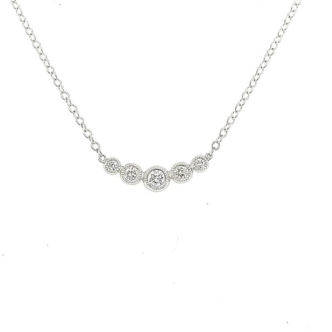 Lady's White 14 Karat Curved Bezels Necklace With 0.10Tw Round H/I Si2 Diamonds