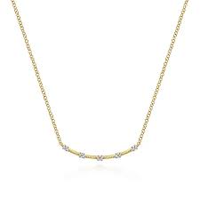 Lady's Yellow 14 Karat Modern Curved Bar Necklace Length 17.5 With 0.06Tw Round H/I Si2 Diamonds