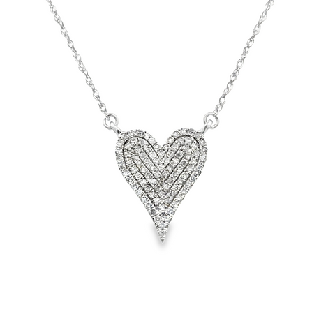 Lady's White 10 Karat Stationary, Pave' Heart Necklace With = 0.20Tw Round H/I I1 Diamonds