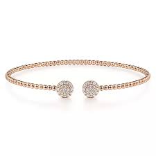 Lady's Rose 14 Karat Bujukan Bead, Split Cuff With Round Pave' Discs Bracelet Length 6 With 0.29Tw Round H/I Si2 Diamonds