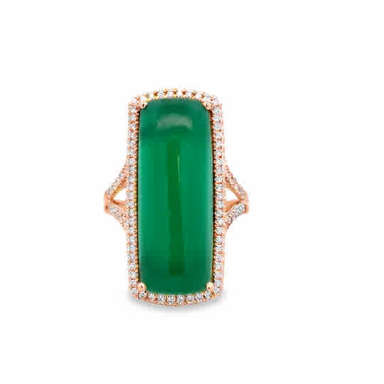 Lady's Yellow 14 Karat Elongated Halo, Silk Road Collection Fashion Ring one = 11.86ct Retangular Cushion Green Onyx
= 0.43tw Round G/H SI1 Diamonds
