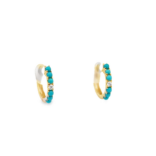 Lady's Yellow 14 Karat Huggie Hoops Earrings 0.23tw Round Turquoises
0.03tw Round G/H SI2 Diamonds