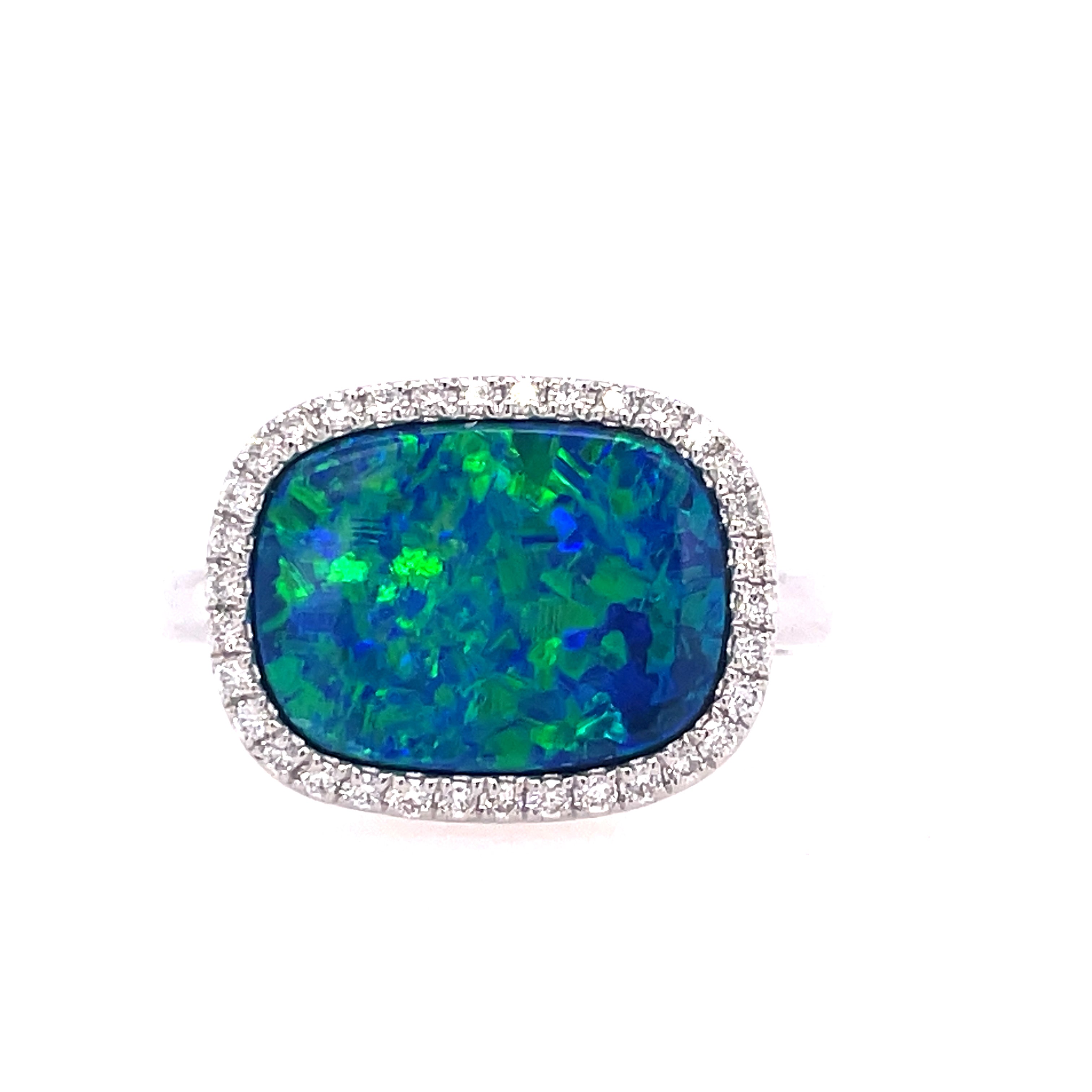 Lady's White 14 Karat Square Halo Fashion Ring With One Various Shapes Opal And 0.20Tw Round G/H Si1 Diamonds