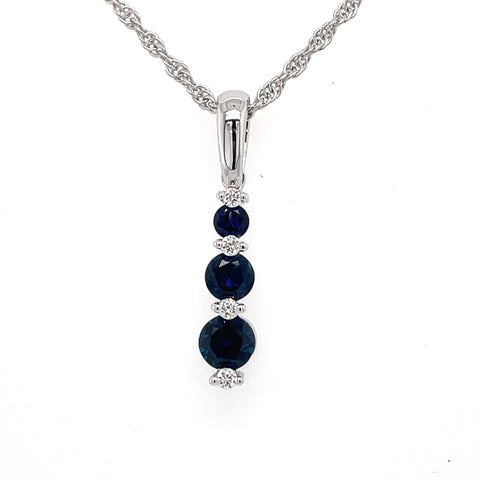 Lady's White 14 Karat Fashion Dangle Necklace With 3 0.55Tw Round Sapphires And 0.05Tw Round G/H Si2 Diamonds
