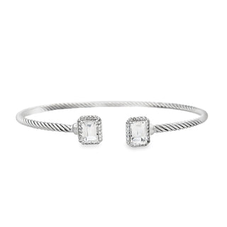 Lady's White Sterling Silver Emerald Halo Cuff Bracelet Length 7.25 2 7.00x5.00mm Emerald White Topazs
Round White Topazs