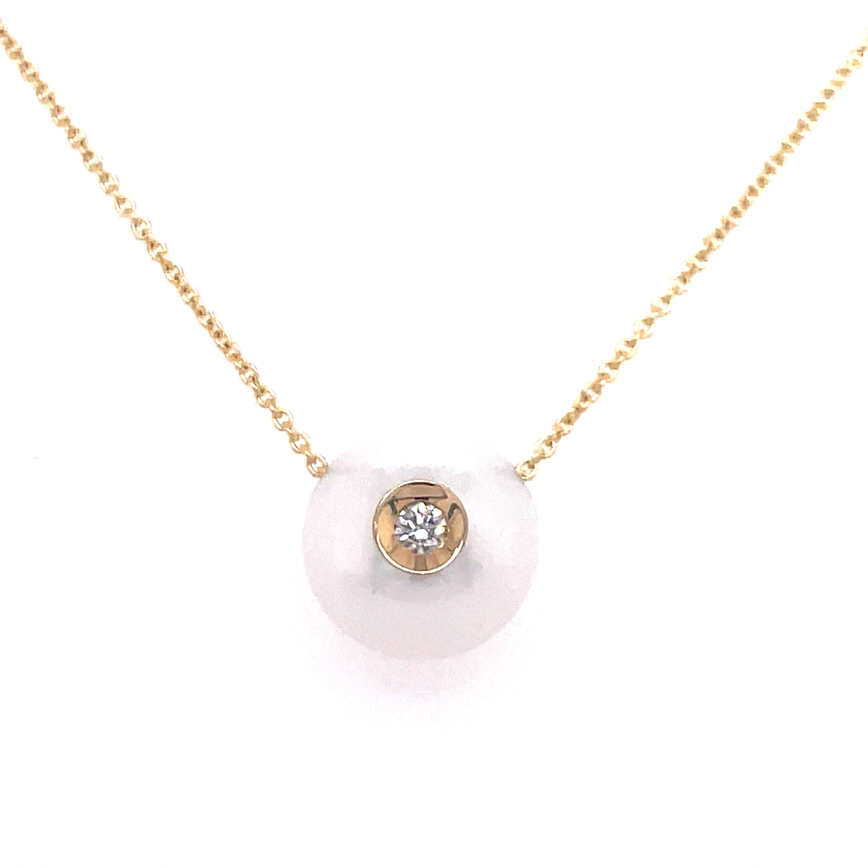 Lady's Yellow 14 Karat Smooth Dia In A Pearl Pendant Necklace With One 0.04Ct Round Diamond And Fresh Water White Pearls