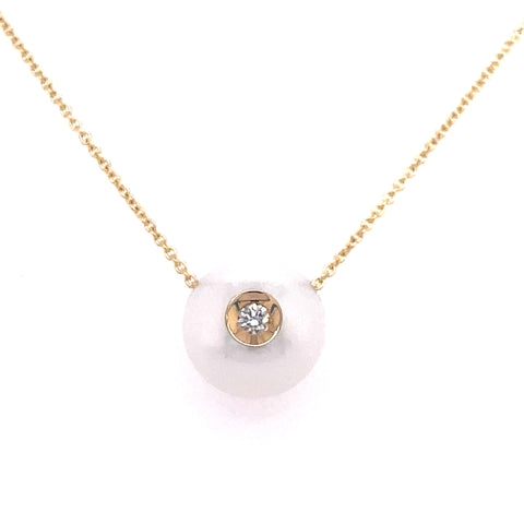 Lady's Yellow 14 Karat Smooth Dia In A Pearl Pendant Necklace With One 0.04Ct Round Diamond And Fresh Water White Pearls
