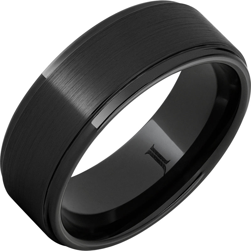 Gent's Black Diamond Ceramic Satin 8Mm Gents Ring Size 10